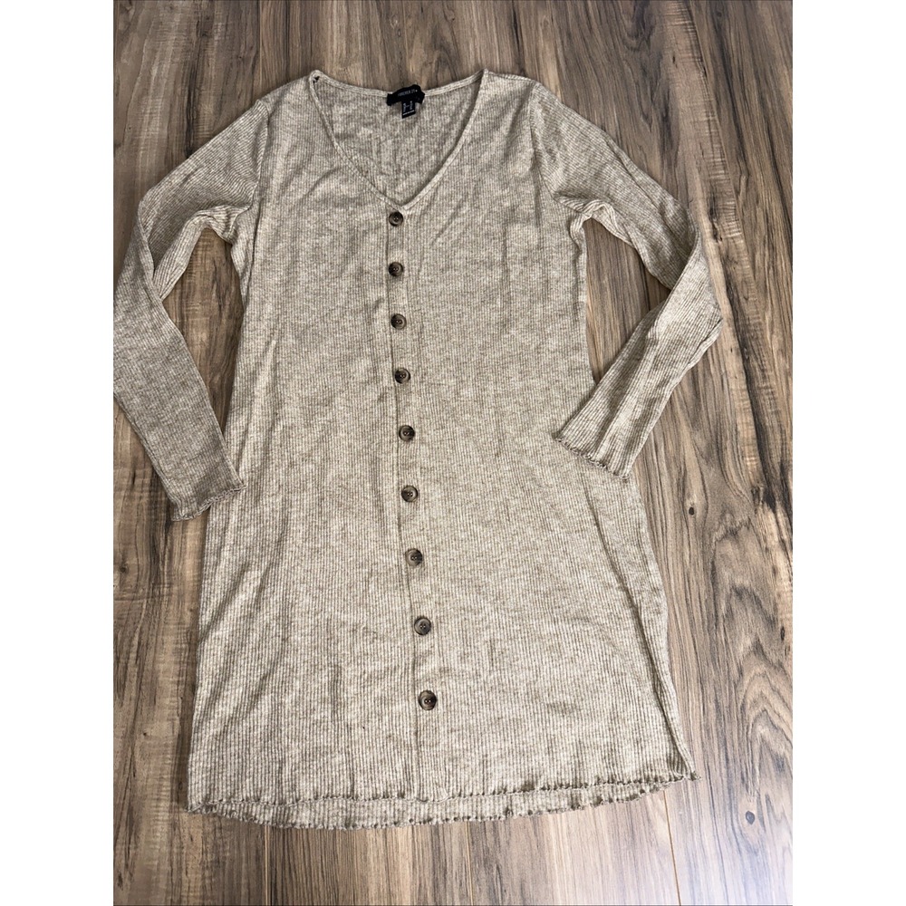 Forever 21+ Bodycon Dress‎ 1X Tan Long Sleeve Pullover Faux Button